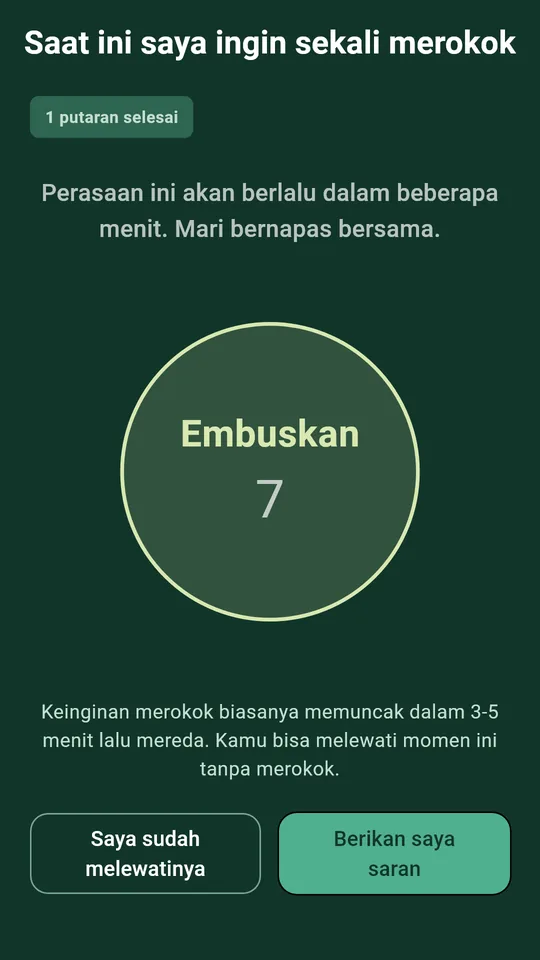 Satu putaran napas saat keinginan merokok datang