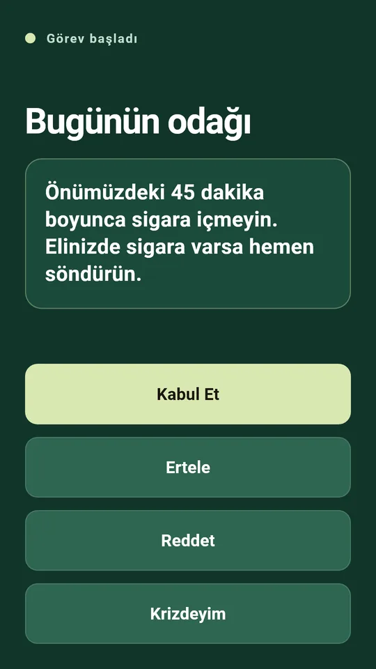 Genelde sigara yaktığın saatte gelen kısa bir görev